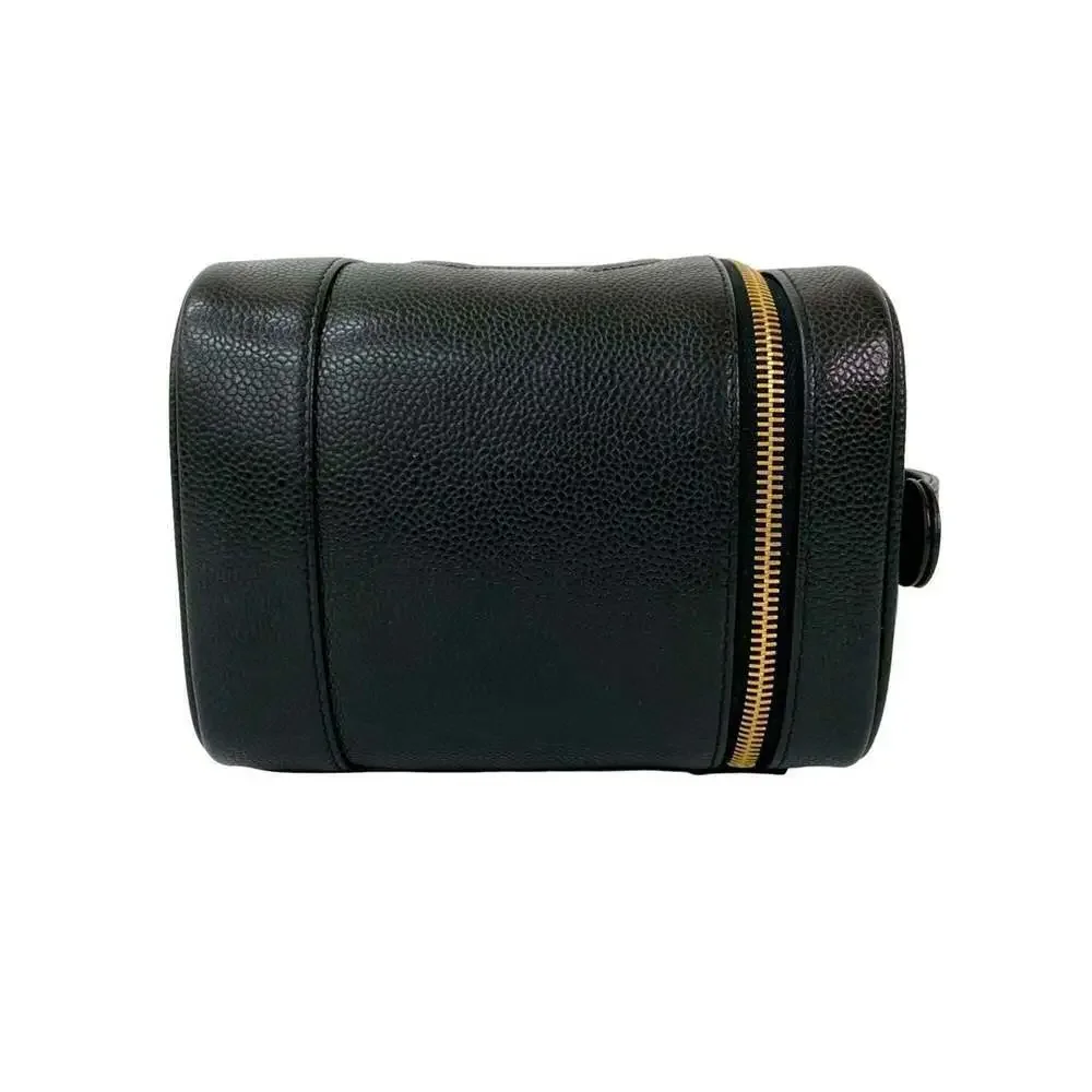 CHANEL Black Caviar Leather Logo Vanity Bag